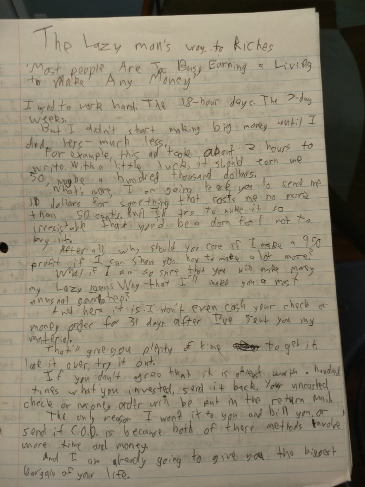Photo of a Gary Halbert book or letter being studied