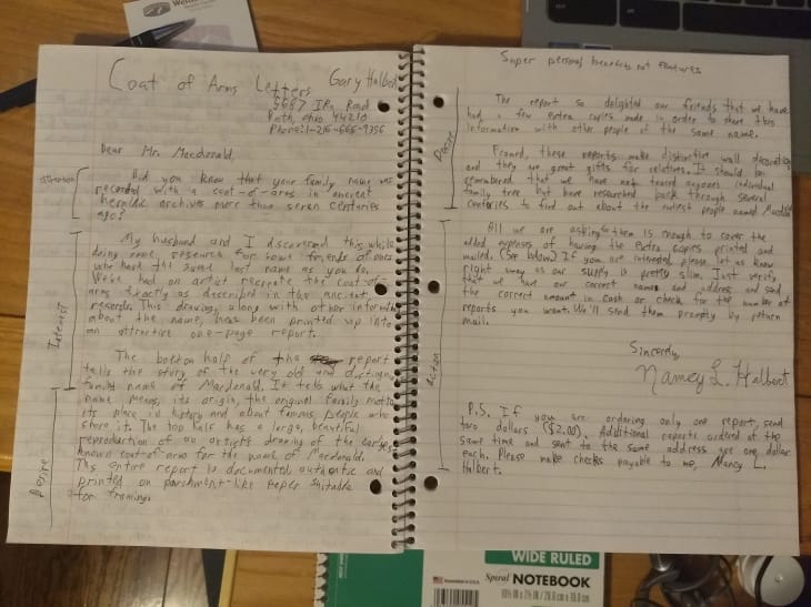 Photo of copywriting notes or reference material